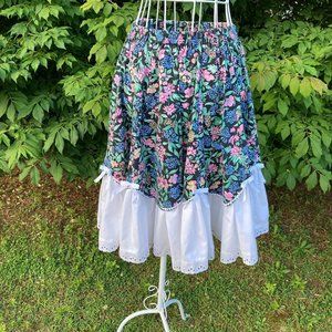 Vintage 70s 80s circle skirt square dance floral ribbons ruffle prairie western